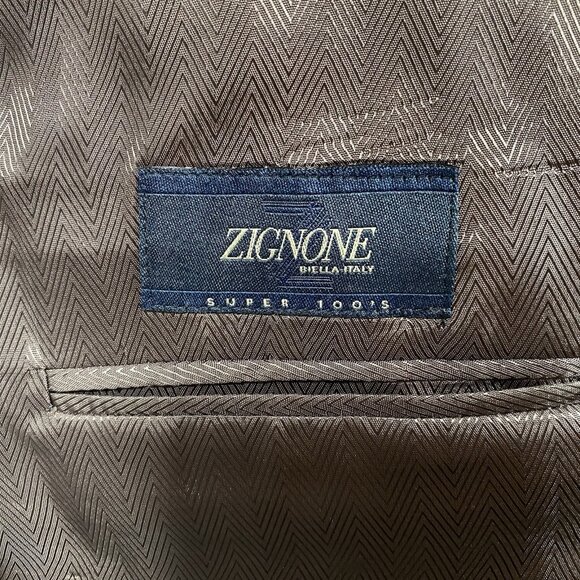 Joseph Abboud Sport Coat 41R Zignone Italy Super 100s Wool Taupe Peak Lapel Slim - Picture 8 of 16